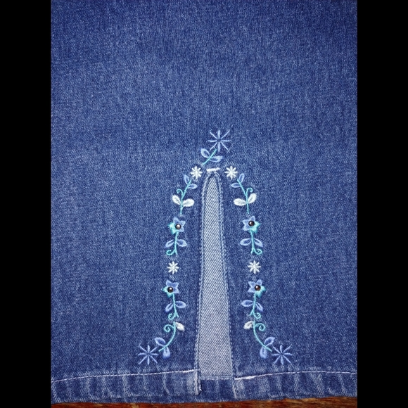 BONGO Y2K Rave boho Bootcut high waisted dark denim blue jeans With Floral Slits - Picture 4 of 7